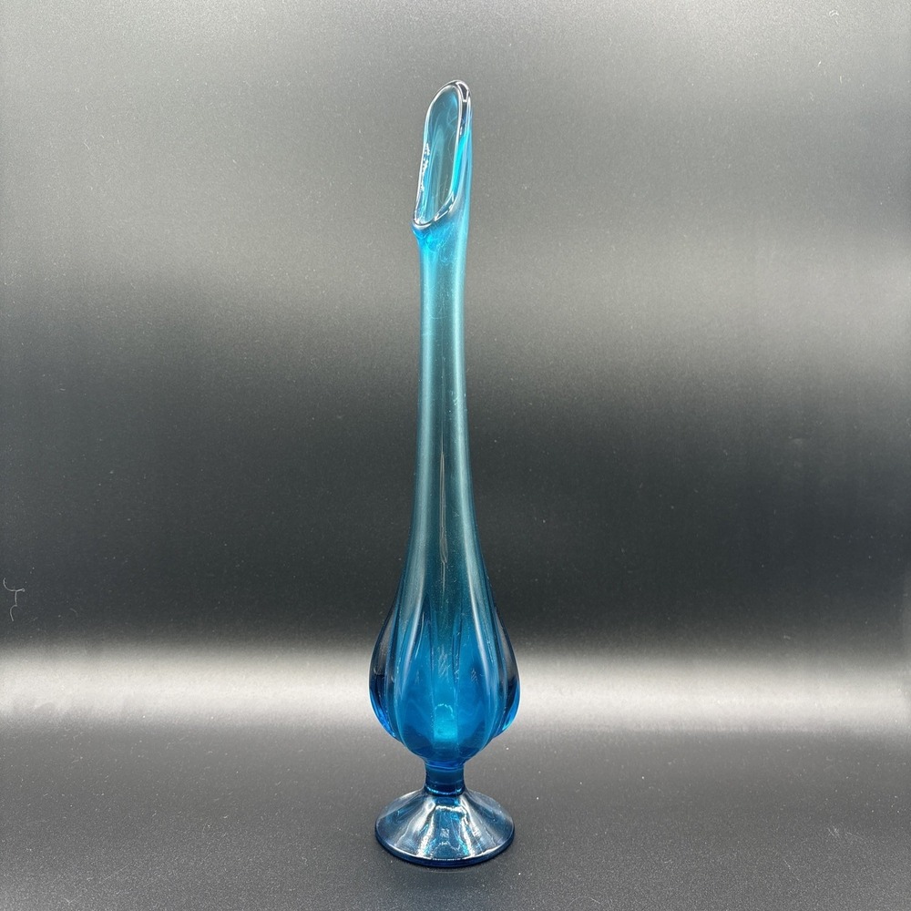 Vintage MCM Viking Glass 12.5" Mini Epic 6‎ Petal Swung Vase Bluenique Stunning